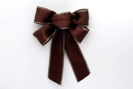 Brown and White Stitch Edge 5 Loops Ribbon Bow_BW637-WT743-10